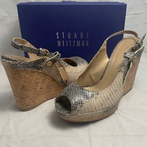 Stuart Weitzman 11 CPASIDE Snakeskin wedge slide